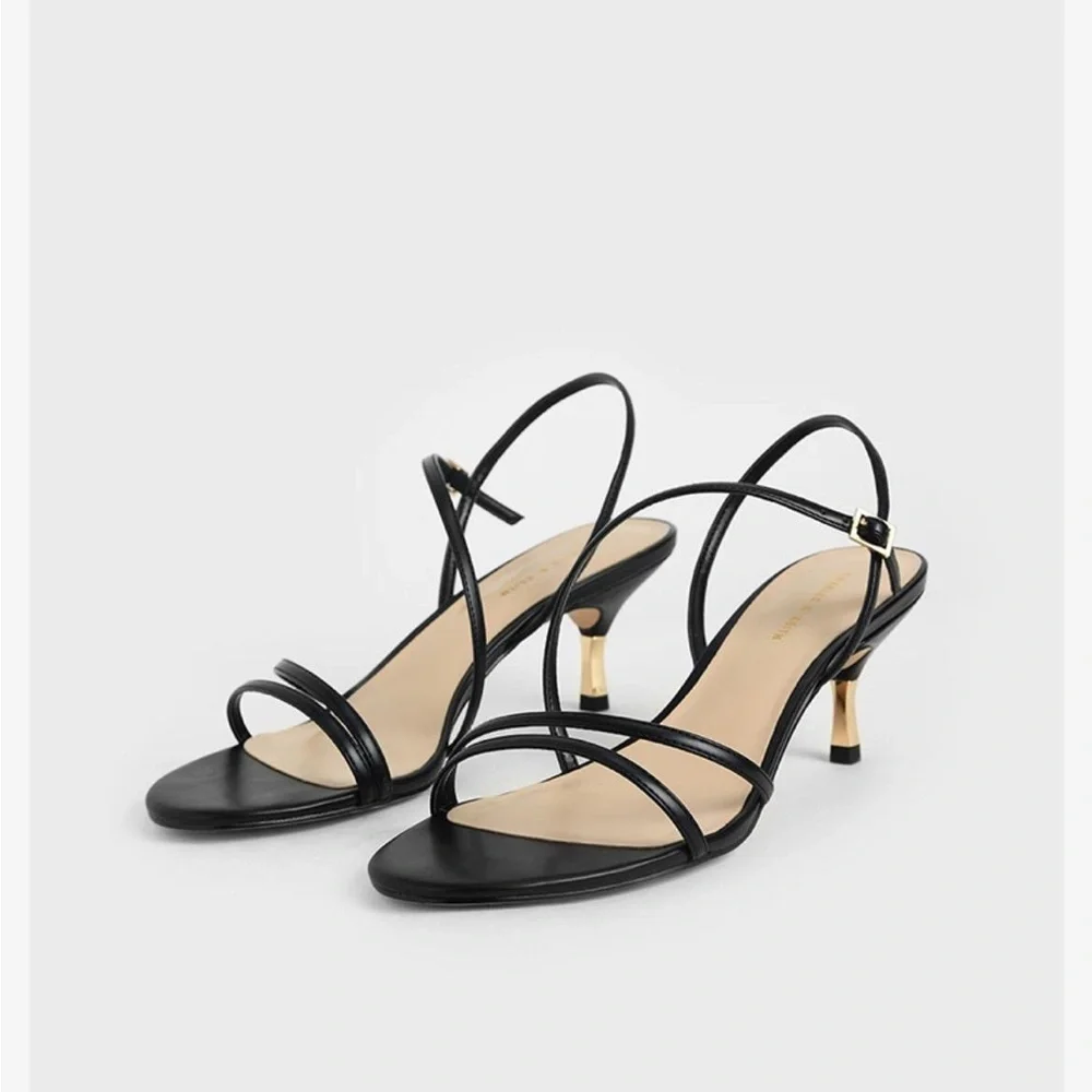 Charles & Keith Strappy Heeled Sandals - Black (Size EU 39 / US 8.5-9)